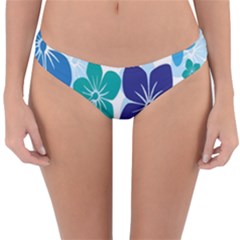 Hibiscus Flowers Green Blue White Hawaiian Reversible Hipster Bikini Bottoms