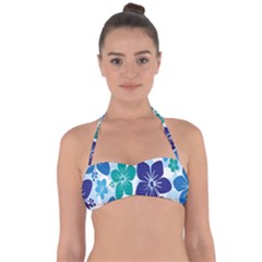 Hibiscus Flowers Green Blue White Hawaiian Halter Bandeau Bikini Top