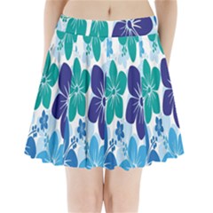 Hibiscus Flowers Green Blue White Hawaiian Pleated Mini Skirt by Mariart