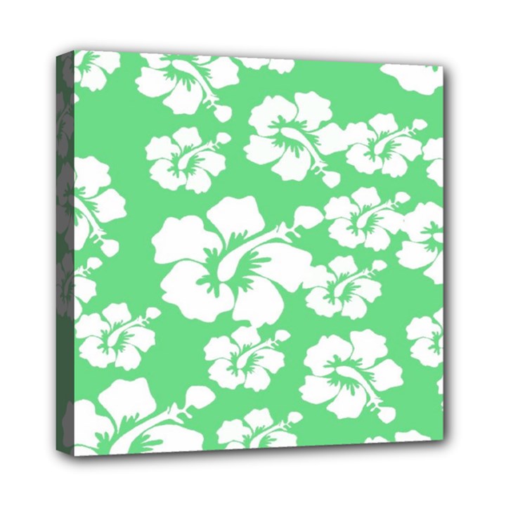 Hibiscus Flowers Green White Hawaiian Mini Canvas 8  x 8 