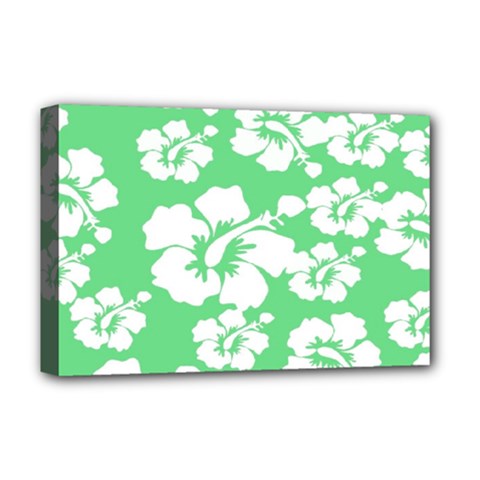 Hibiscus Flowers Green White Hawaiian Deluxe Canvas 18  X 12   by Mariart