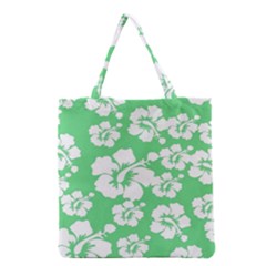 Hibiscus Flowers Green White Hawaiian Grocery Tote Bag