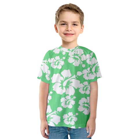 Hibiscus Flowers Green White Hawaiian Kids  Sport Mesh Tee by Mariart