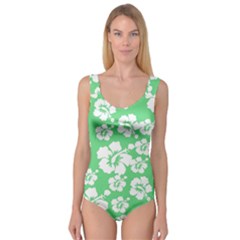 Hibiscus Flowers Green White Hawaiian Princess Tank Leotard  by Mariart