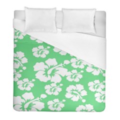 Hibiscus Flowers Green White Hawaiian Duvet Cover (full/ Double Size) by Mariart