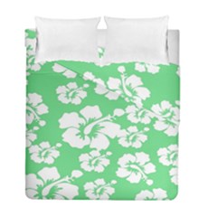 Hibiscus Flowers Green White Hawaiian Duvet Cover Double Side (full/ Double Size) by Mariart