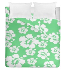 Hibiscus Flowers Green White Hawaiian Duvet Cover Double Side (queen Size) by Mariart