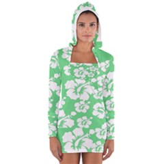 Hibiscus Flowers Green White Hawaiian Women s Long Sleeve Hooded T-shirt by Mariart