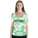 Hibiscus Flowers Green White Hawaiian Butterfly Sleeve Cutout Tee  View1