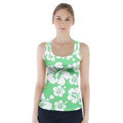 Hibiscus Flowers Green White Hawaiian Racer Back Sports Top by Mariart