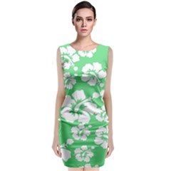 Hibiscus Flowers Green White Hawaiian Sleeveless Velvet Midi Dress by Mariart