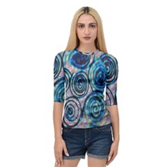 Green Blue Circle Tie Dye Kaleidoscope Opaque Color Quarter Sleeve Tee