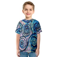 Green Blue Circle Tie Dye Kaleidoscope Opaque Color Kids  Sport Mesh Tee