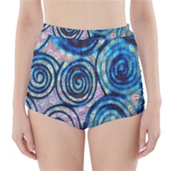 Green Blue Circle Tie Dye Kaleidoscope Opaque Color High-waisted Bikini Bottoms