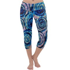 Green Blue Circle Tie Dye Kaleidoscope Opaque Color Capri Yoga Leggings by Mariart