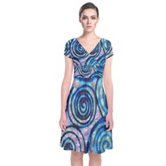 Green Blue Circle Tie Dye Kaleidoscope Opaque Color Short Sleeve Front Wrap Dress by Mariart