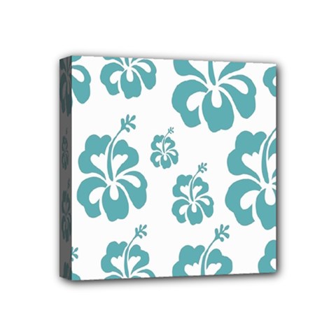 Hibiscus Flowers Green White Hawaiian Blue Mini Canvas 4  X 4  by Mariart