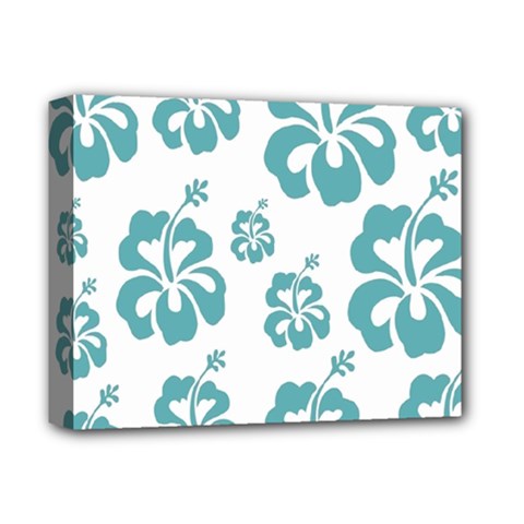 Hibiscus Flowers Green White Hawaiian Blue Deluxe Canvas 14  X 11  by Mariart