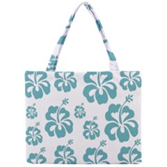 Hibiscus Flowers Green White Hawaiian Blue Mini Tote Bag by Mariart