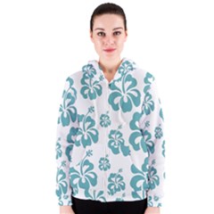 Hibiscus Flowers Green White Hawaiian Blue Women s Zipper Hoodie by Mariart