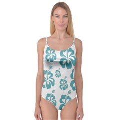 Hibiscus Flowers Green White Hawaiian Blue Camisole Leotard  by Mariart