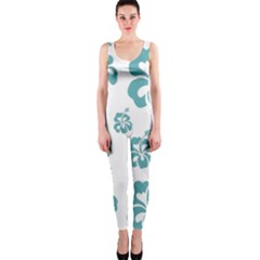 Hibiscus Flowers Green White Hawaiian Blue Onepiece Catsuit by Mariart