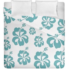 Hibiscus Flowers Green White Hawaiian Blue Duvet Cover Double Side (king Size) by Mariart