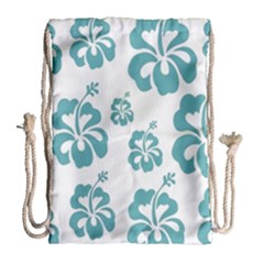 Hibiscus Flowers Green White Hawaiian Blue Drawstring Bag (large) by Mariart