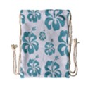 Hibiscus Flowers Green White Hawaiian Blue Drawstring Bag (Small) View2