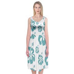 Hibiscus Flowers Green White Hawaiian Blue Midi Sleeveless Dress by Mariart