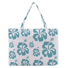 Hibiscus Flowers Green White Hawaiian Blue Medium Zipper Tote Bag