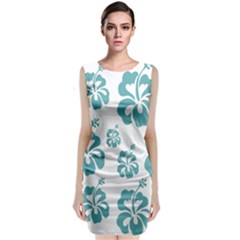 Hibiscus Flowers Green White Hawaiian Blue Sleeveless Velvet Midi Dress by Mariart