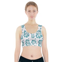 Hibiscus Flowers Green White Hawaiian Blue Sports Bra With Pocket