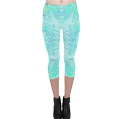 Green Tie Dye Kaleidoscope Opaque Color Capri Leggings  by Mariart