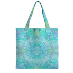 Green Tie Dye Kaleidoscope Opaque Color Zipper Grocery Tote Bag