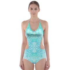 Green Tie Dye Kaleidoscope Opaque Color Cut-out One Piece Swimsuit