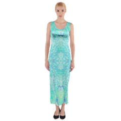 Green Tie Dye Kaleidoscope Opaque Color Fitted Maxi Dress by Mariart