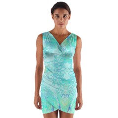 Green Tie Dye Kaleidoscope Opaque Color Wrap Front Bodycon Dress