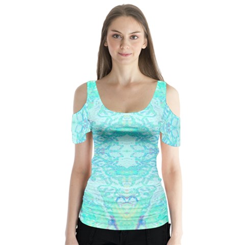 Green Tie Dye Kaleidoscope Opaque Color Butterfly Sleeve Cutout Tee  by Mariart