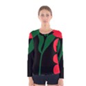 Illustrators Portraits Plants Green Red Polka Dots Women s Long Sleeve Tee View1