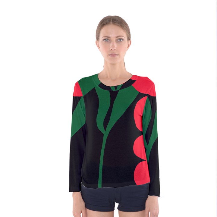 Illustrators Portraits Plants Green Red Polka Dots Women s Long Sleeve Tee