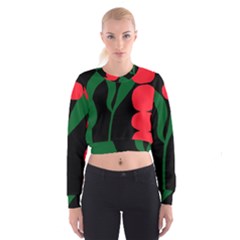 Illustrators Portraits Plants Green Red Polka Dots Cropped Sweatshirt by Mariart