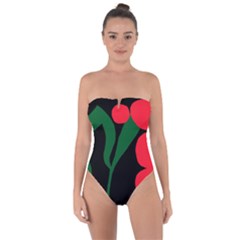 Illustrators Portraits Plants Green Red Polka Dots Tie Back One Piece Swimsuit by Mariart