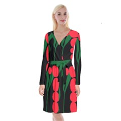 Illustrators Portraits Plants Green Red Polka Dots Long Sleeve Velvet Front Wrap Dress by Mariart