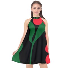 Illustrators Portraits Plants Green Red Polka Dots Halter Neckline Chiffon Dress  by Mariart