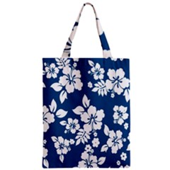 Hibiscus Flowers Seamless Blue White Hawaiian Zipper Classic Tote Bag by Mariart