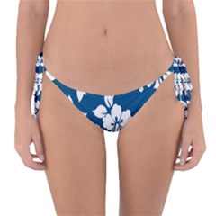 Hibiscus Flowers Seamless Blue White Hawaiian Reversible Bikini Bottom