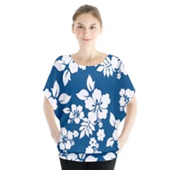 Hibiscus Flowers Seamless Blue White Hawaiian Blouse