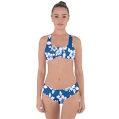 Hibiscus Flowers Seamless Blue White Hawaiian Criss Cross Bikini Set