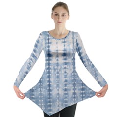 Indigo Grey Tie Dye Kaleidoscope Opaque Color Long Sleeve Tunic  by Mariart